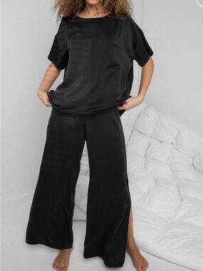 lunya Washable Silk Tee Pant Set immersed black large